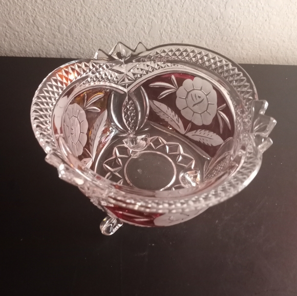 EXQUISITE VTG Hofbauer Germany Cut To Clear Raspberry Crystal Set of 3. - Picture 3 of 8